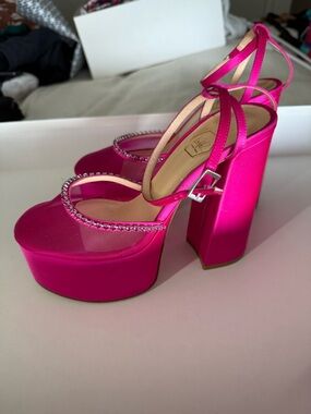 Nalebe Stellar - Pink Rhinestone Platform Block Heel Sandals